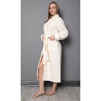 Krem Şal Yaka Eteği Jakarlı Bambu Pamuklu Bayan Bornozu