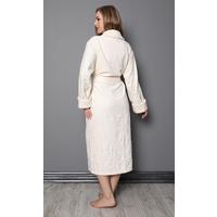 Krem Şal Yaka Eteği Jakarlı Bambu Pamuklu Bayan Bornozu